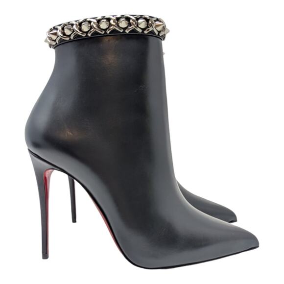 NEW Christian Louboutin Booty Chain 100 ankle boot high heel studded 37.5 - Picture 7 of 14